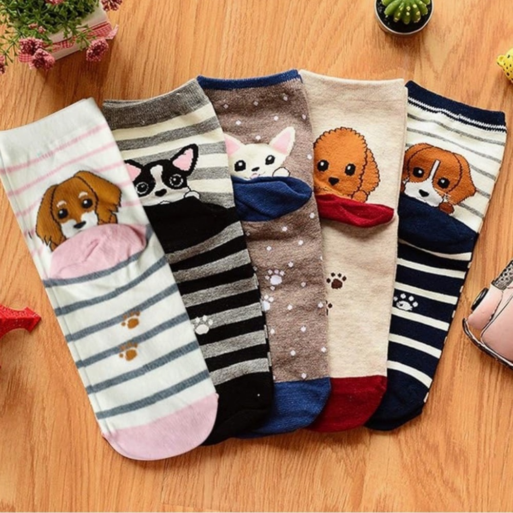 5 pairs Cute Dog Pattern Socks - Multicolor (woman's )